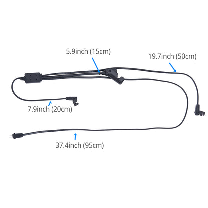 Dimension of 2-Pin Female to 2-Pin Male 2-Pin Female & 5-Pin Female 3-Way Splitter Wire Harness 
