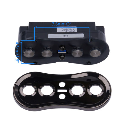Black car headlight cover trim kit with four circular silver reflectors and dimension markings showing 7.5mm (3 inches) width and 4.