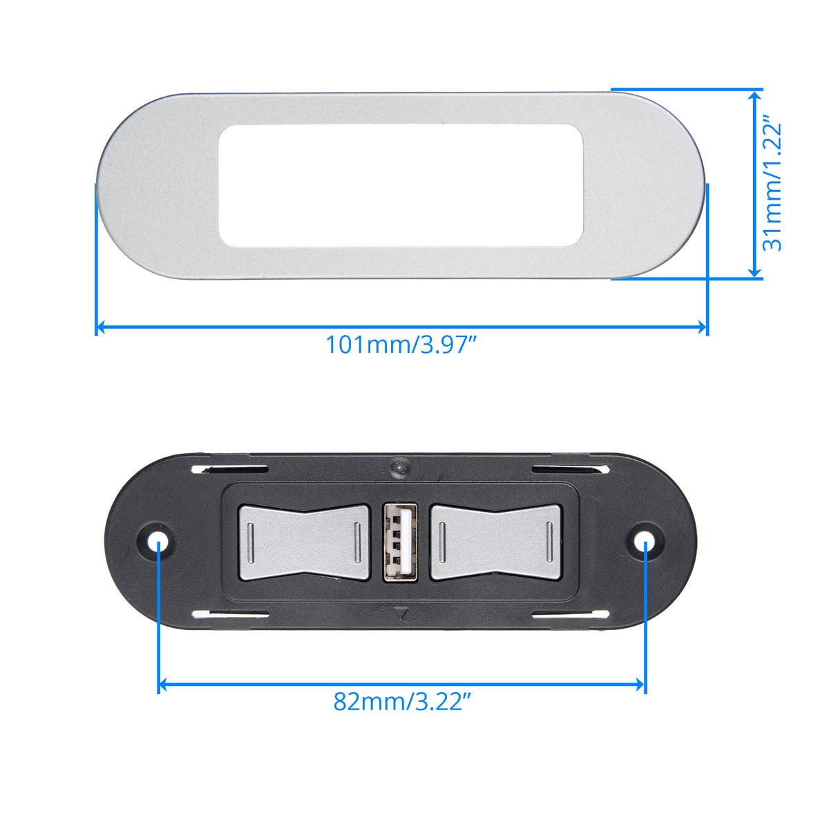 Dimension of eMoMo HX90EU 4 Button Switch with USB Port and Dual 5-Pin Plugs for Recliner Lift Chair