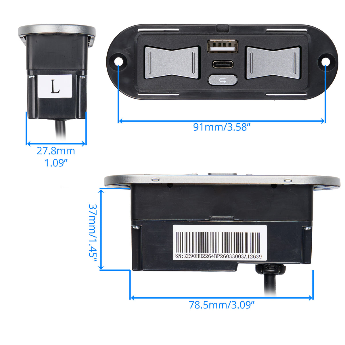Dimension of eMoMo HX90HU2 5 Button Switch 