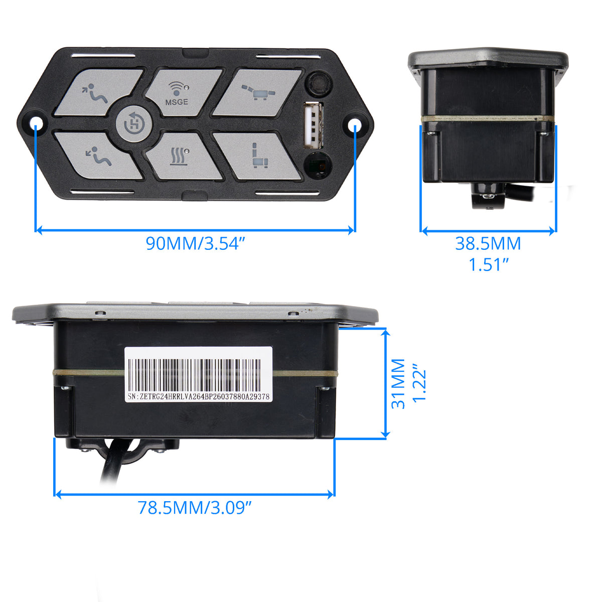 Dimension of the eMoMo TRG24HRRLVA 7-Button Control Switch 