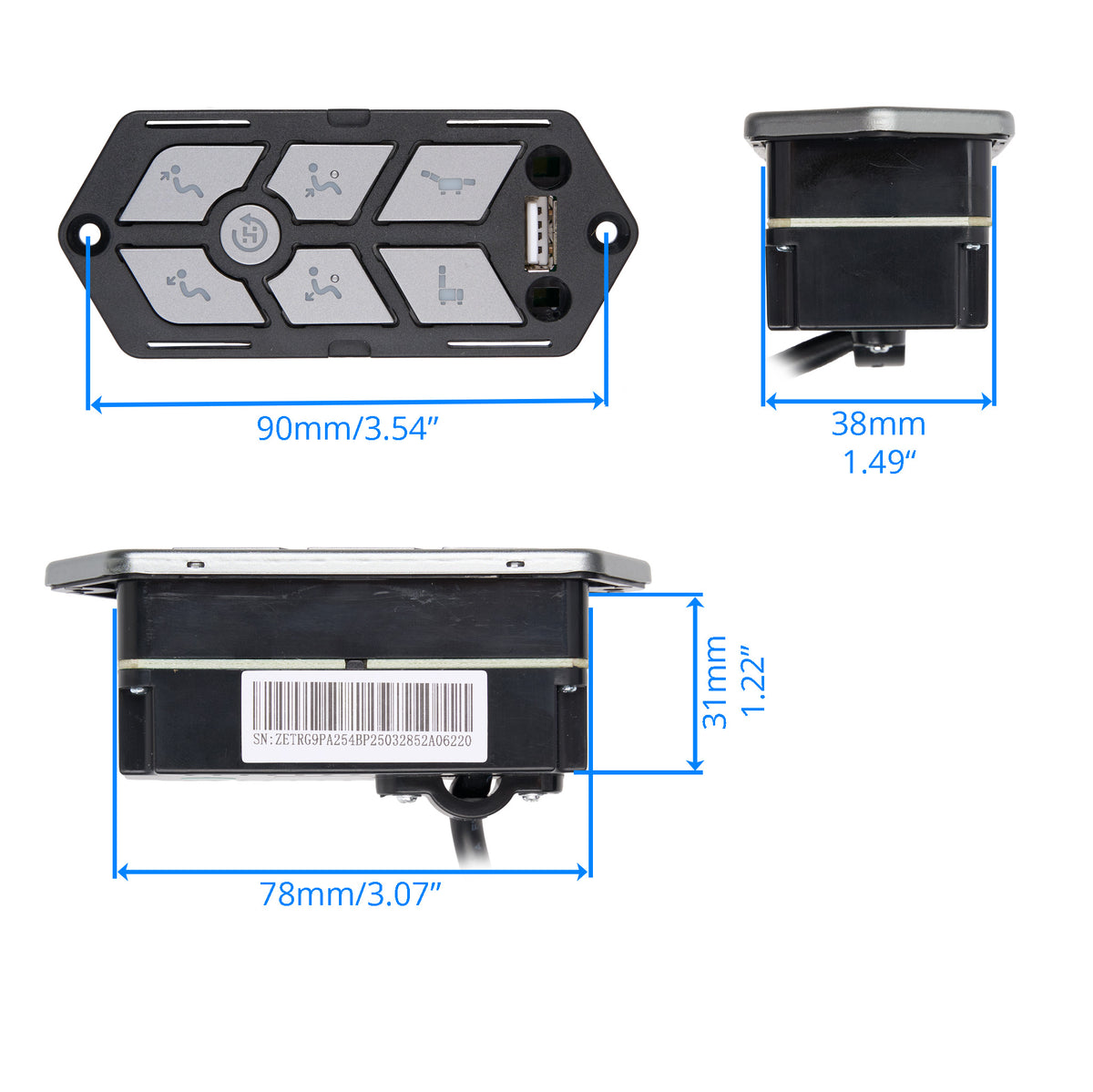 Dimension of the eMoMo TRG9PA 7-Button 8-Pin Control Switch USB