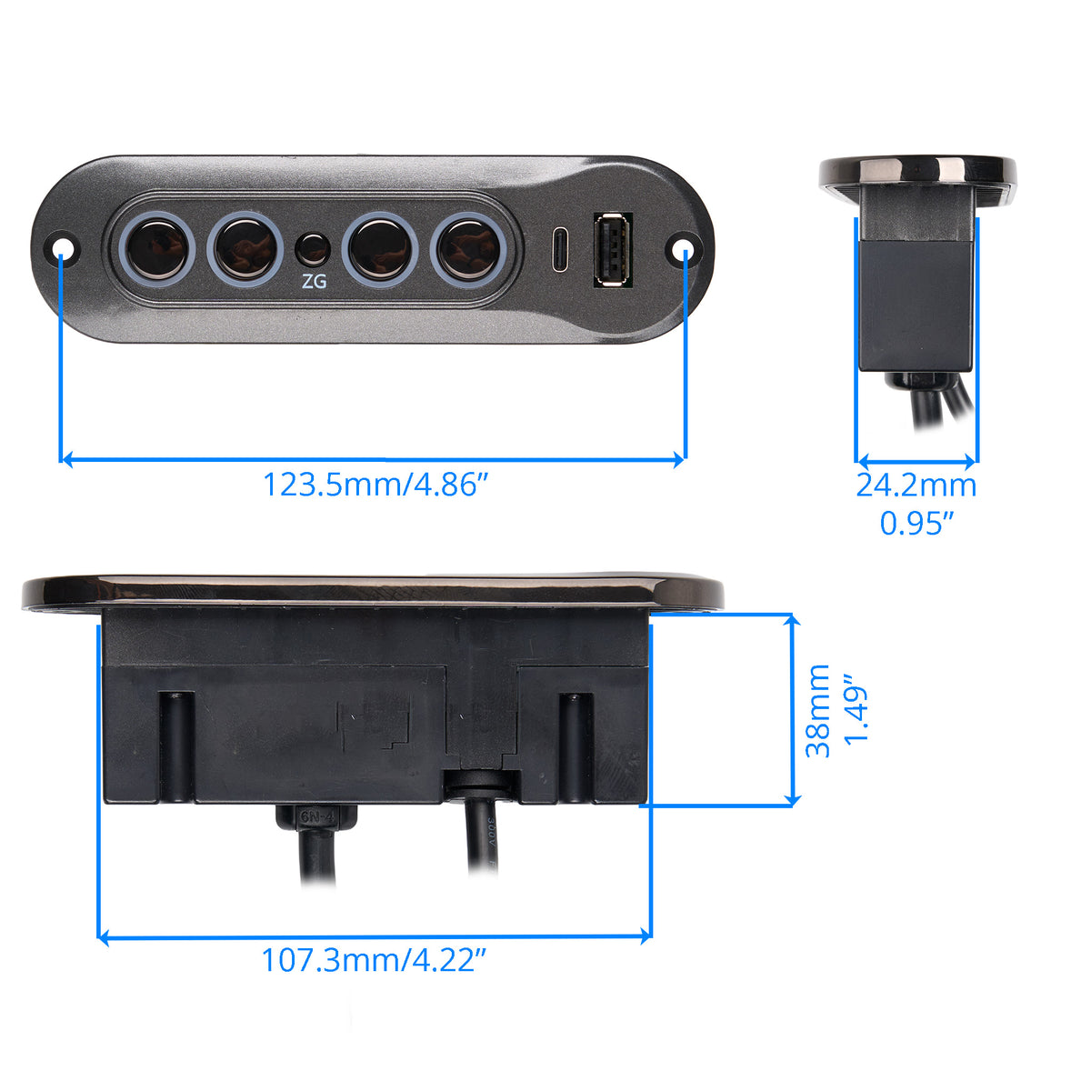 Dimensions of the Mulin AC108-2MC-2UQ01 5-Button 5-Pin Switch