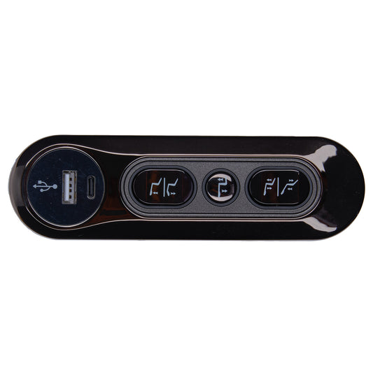 Black car multimedia control panel with USB port and buttons on a white background