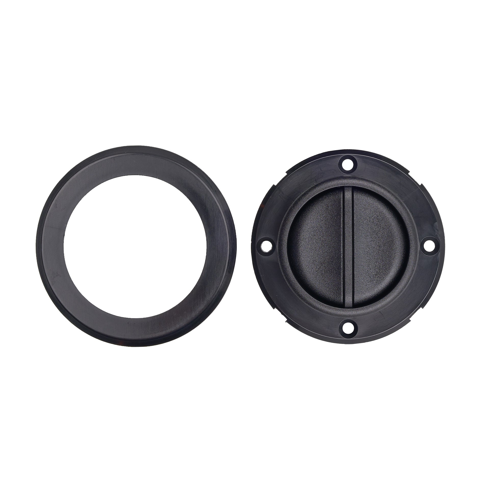 Two black circular components on a white background