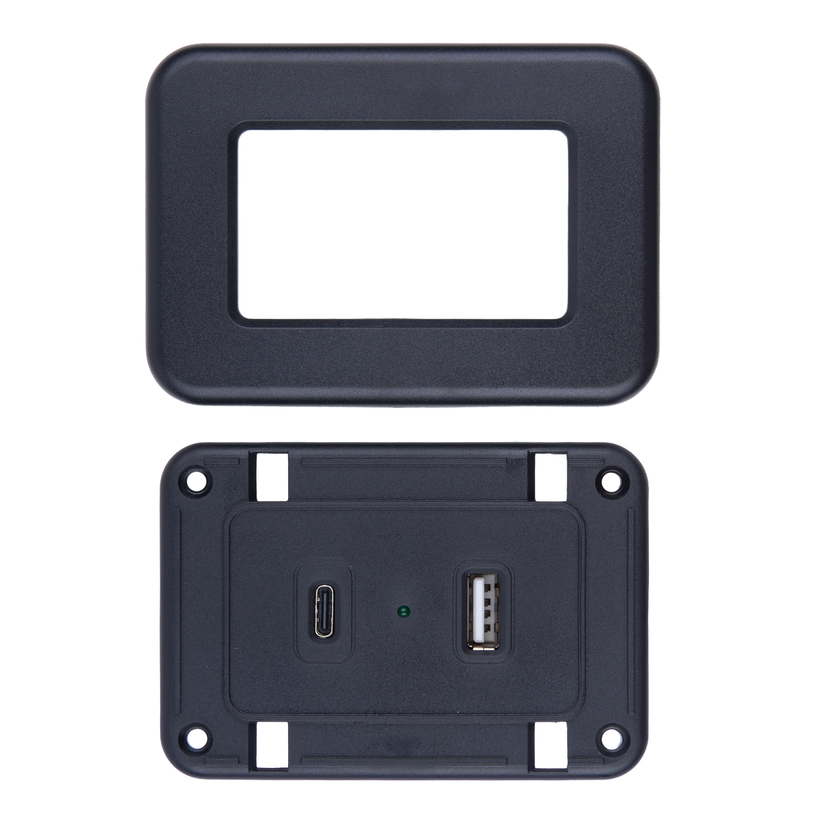 Face plate of the eMoMo HX66BU2C Type A + Type C USB Charger 