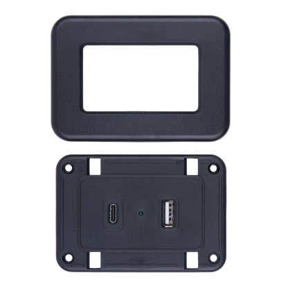 Face plate of the eMoMo HX66BU2C Type A + Type C USB Charger 