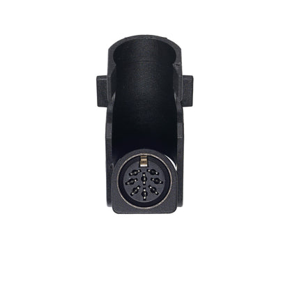 A black plastic electrical connector housing with a multi-pin circular plug, shown against a plain white background.