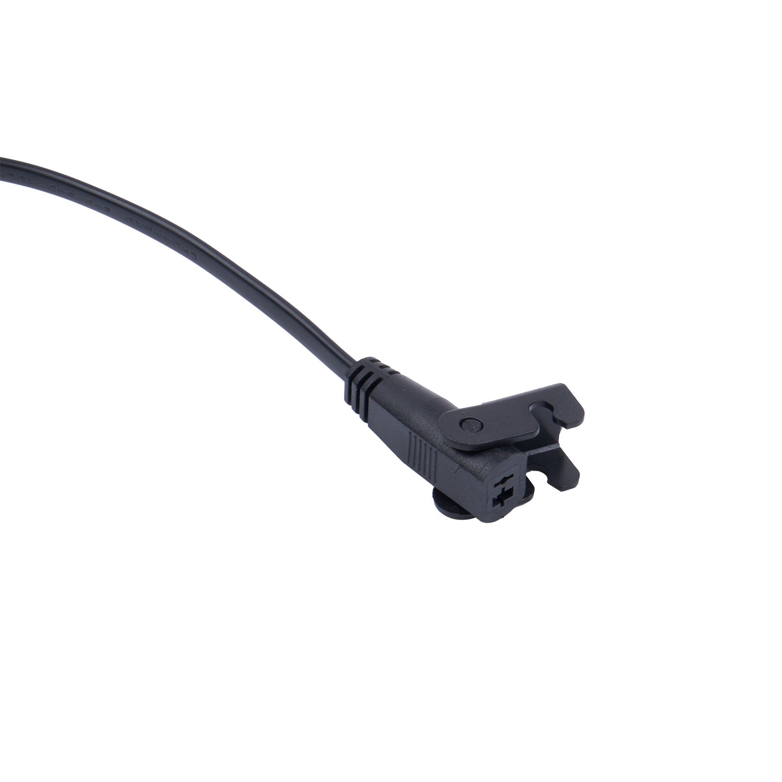 Black cable connector on a white background