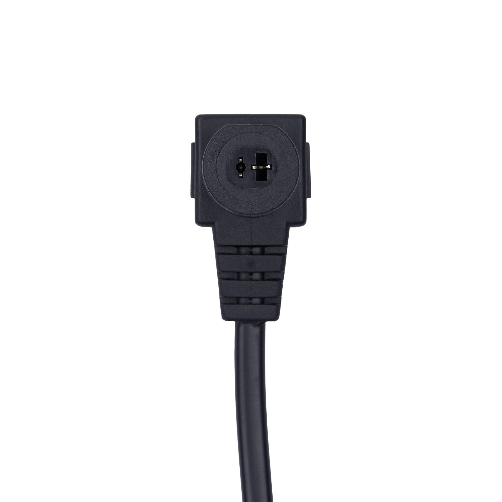 Black electrical plug on a white background
