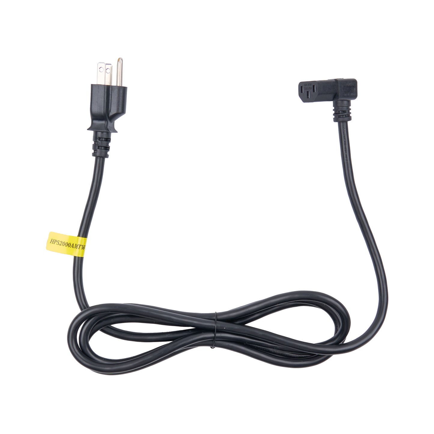 Black power cord with two plugs on a white background