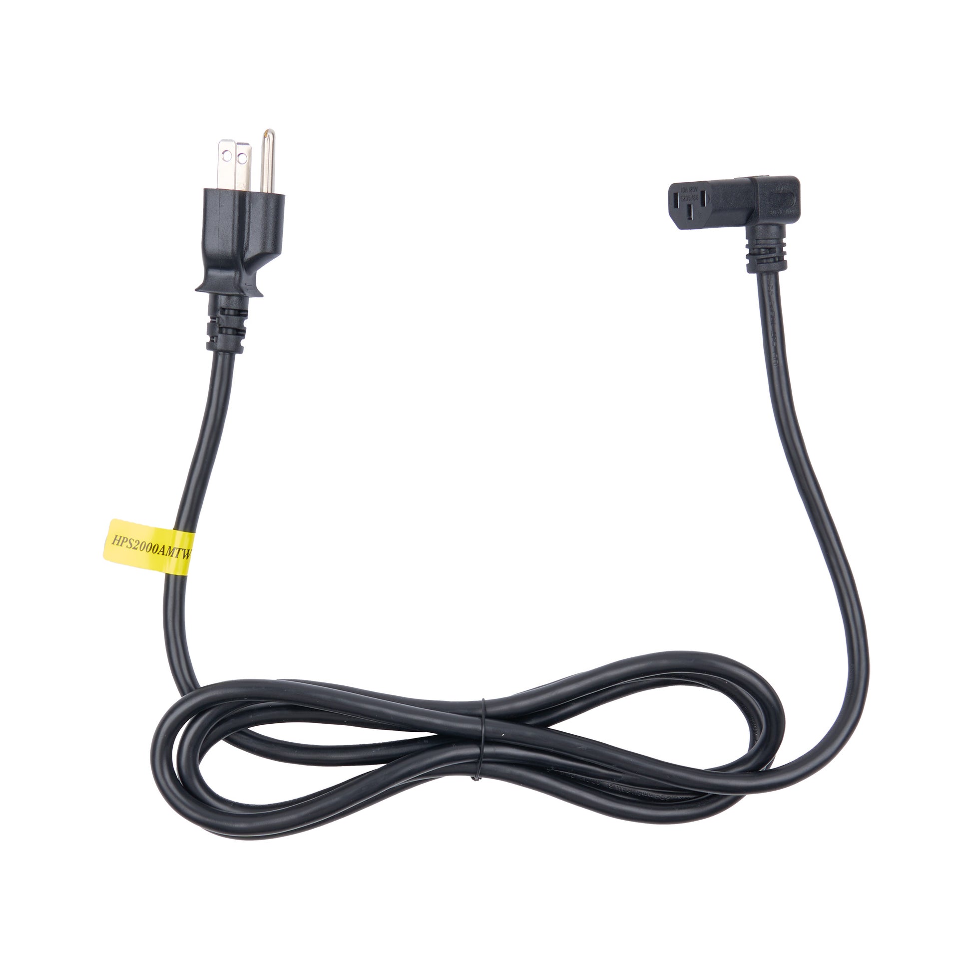 Black power cord with two plugs on a white background