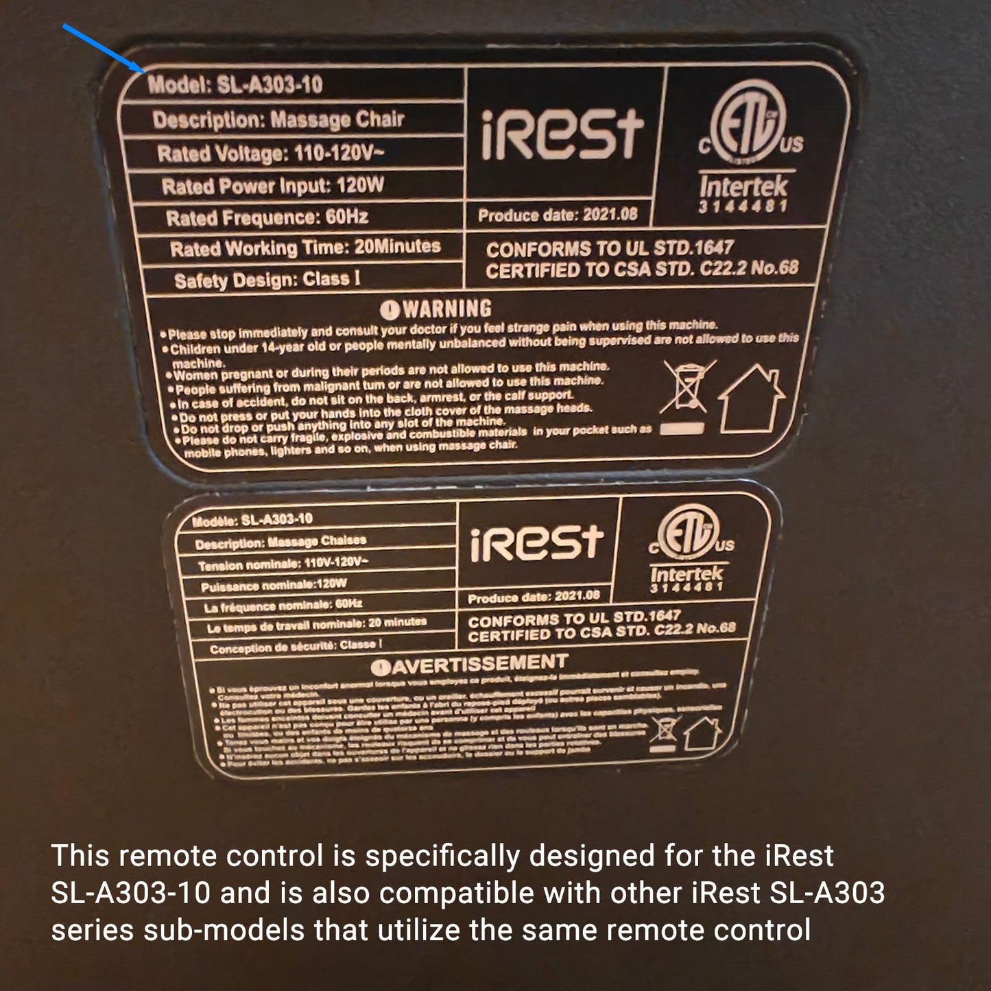 Remote Controller for iRest SL-A303-10 massage chair