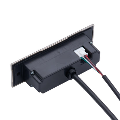 Black electrical junction box with wires on a white background