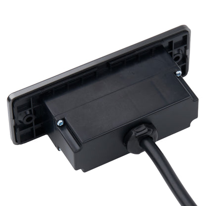 Black electronic component with a cable on a white background