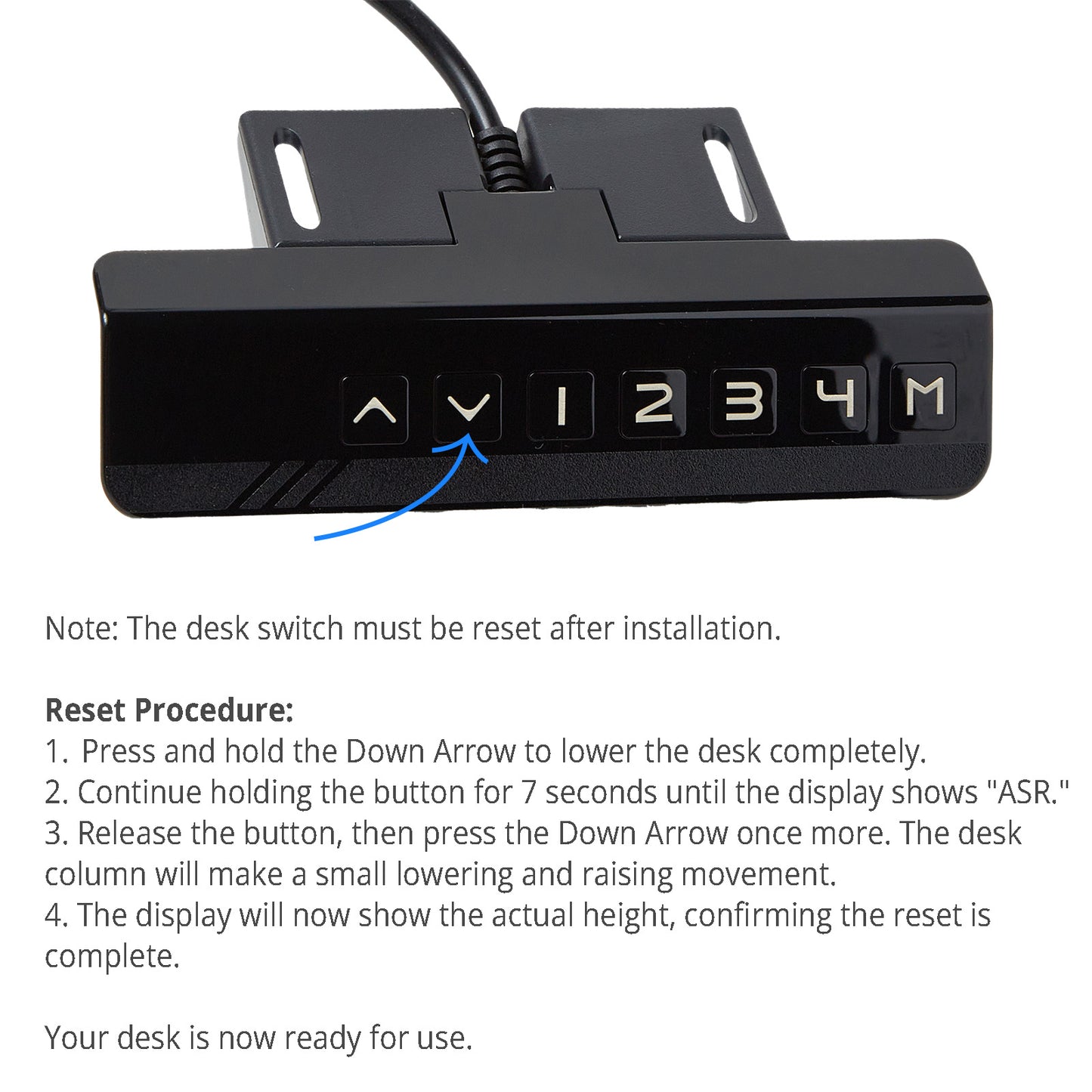 Desk switch with buttons and display on a white background