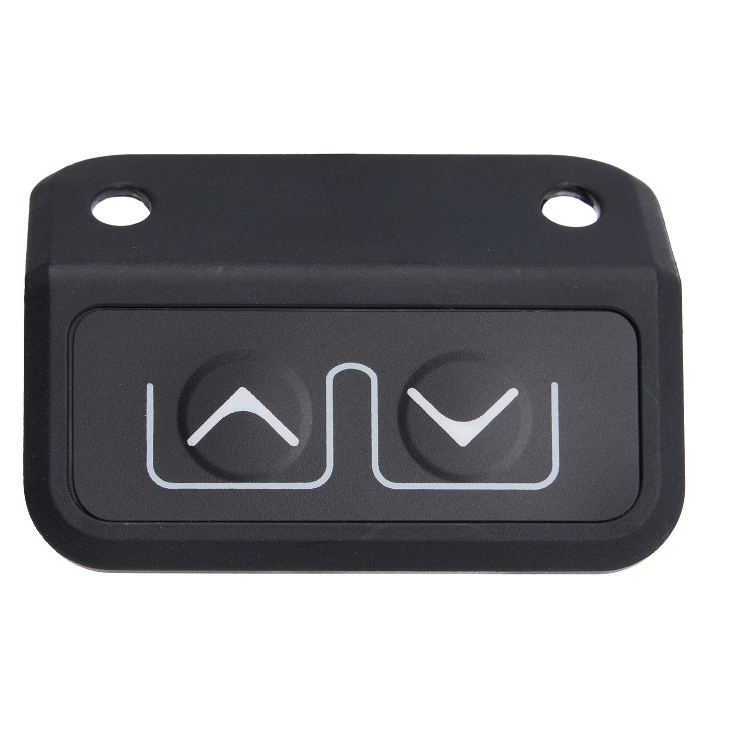 Black rectangular device with white symbols on a white background
