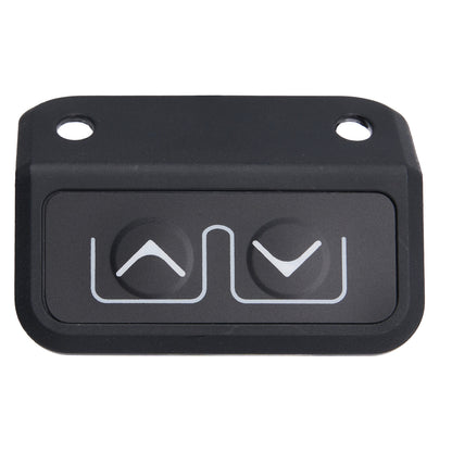 Black rectangular device with white symbols on a white background