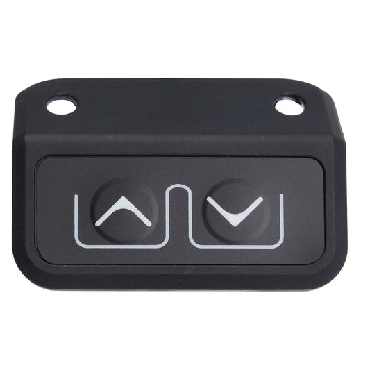 Black rectangular device with white symbols on a white background
