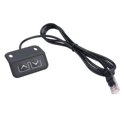 Black electronic device with cable on a white background