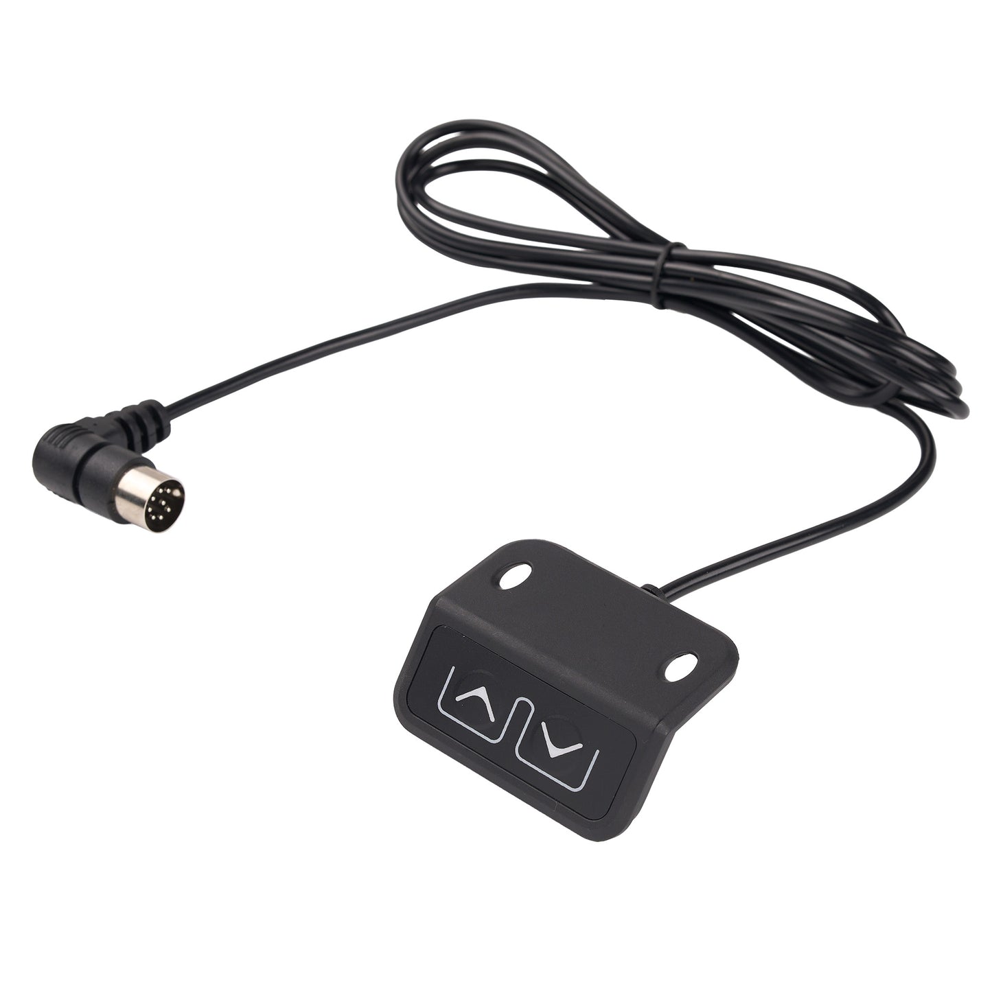 Black electronic device with cable on a white background
