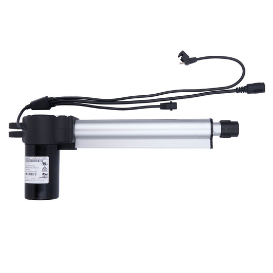 Linear actuator with black cable on a white background