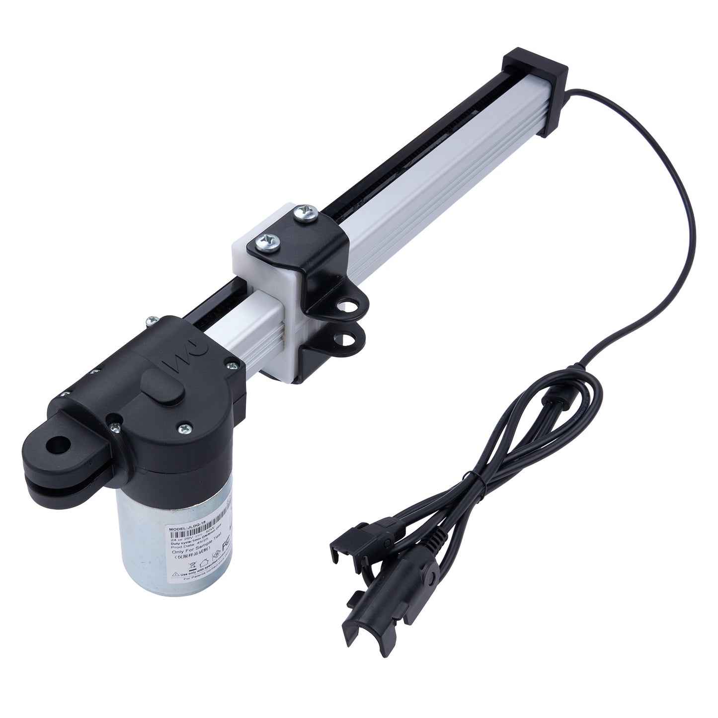 Linear actuator with power cord on a white background