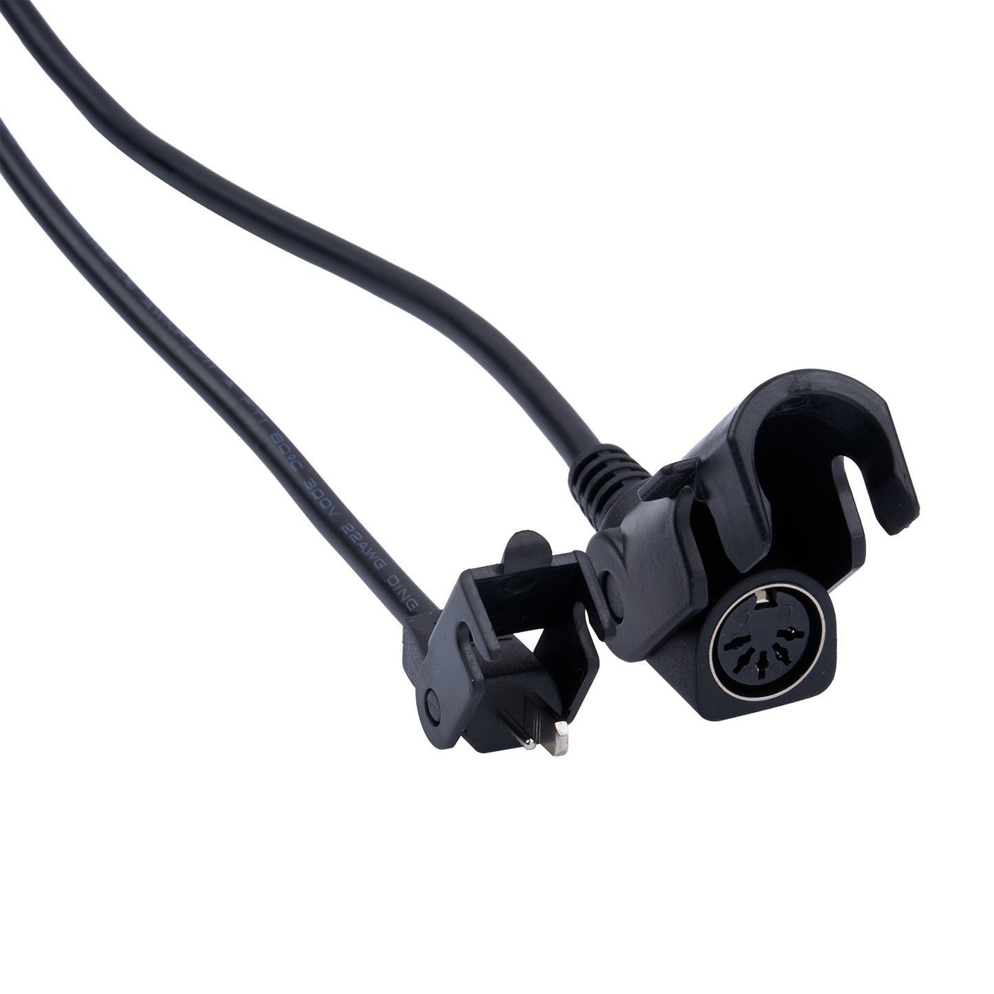 Black microphone cable with XLR connector on a white background