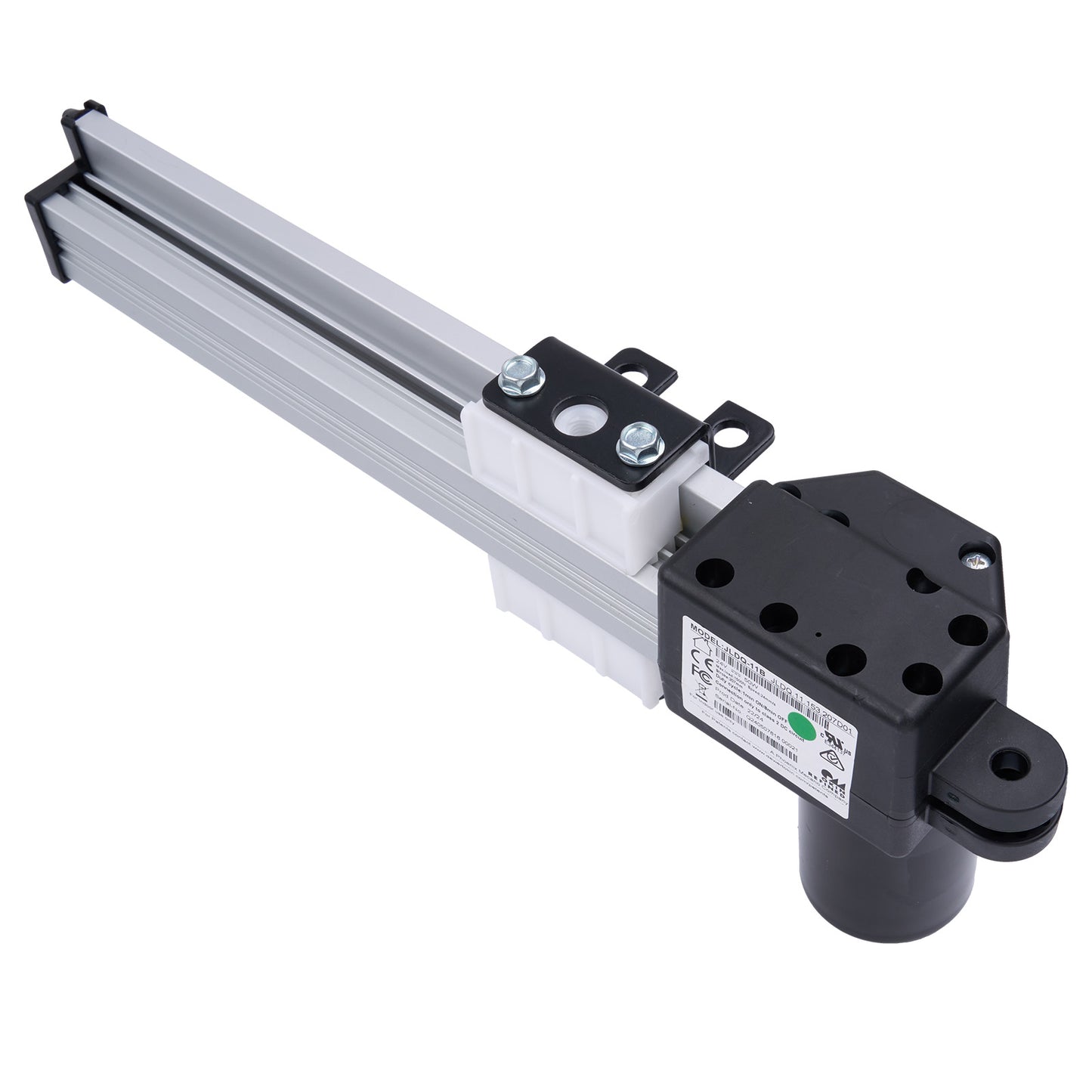 Mechanical component with black and silver design on a white background