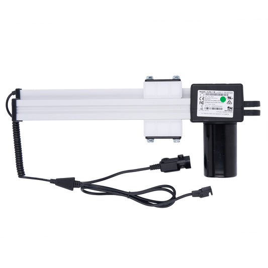 Electrical components including a white cylindrical device and a black control unit on a white background.