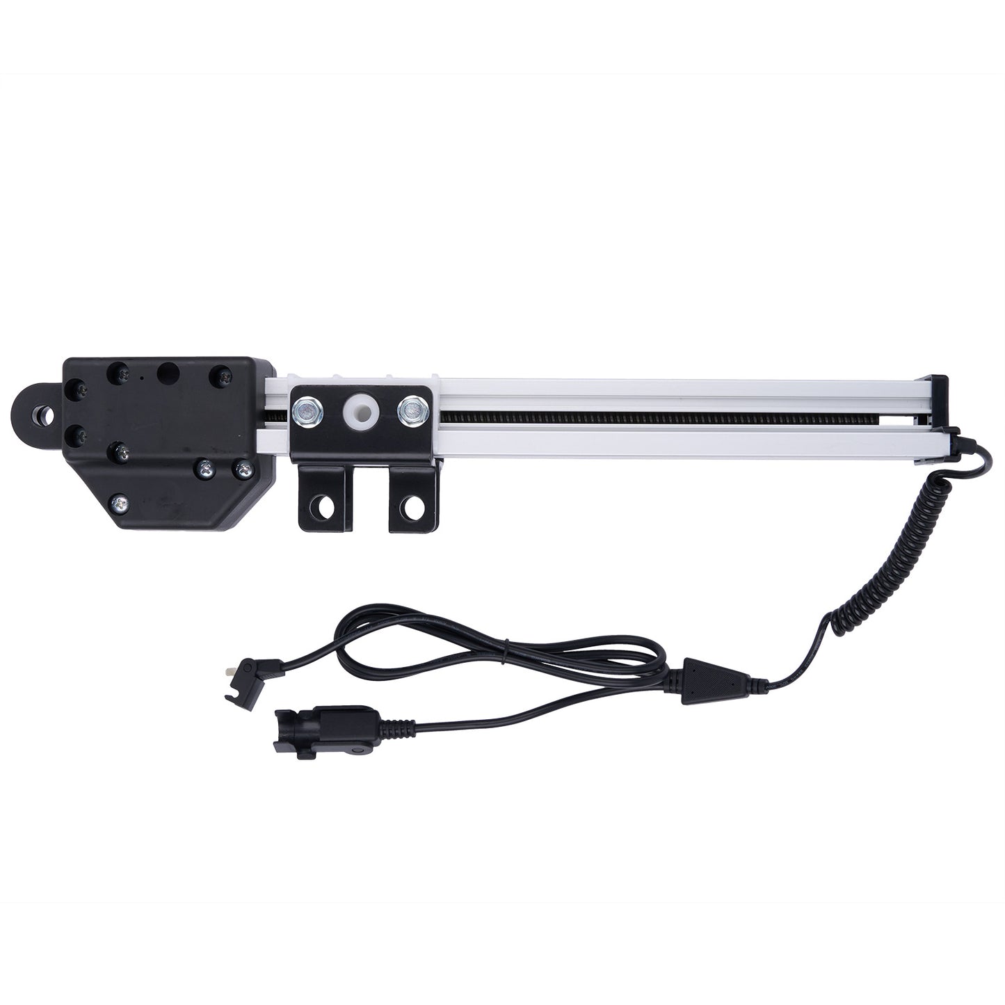 Mechanical arm with a cable and connectors on a white background