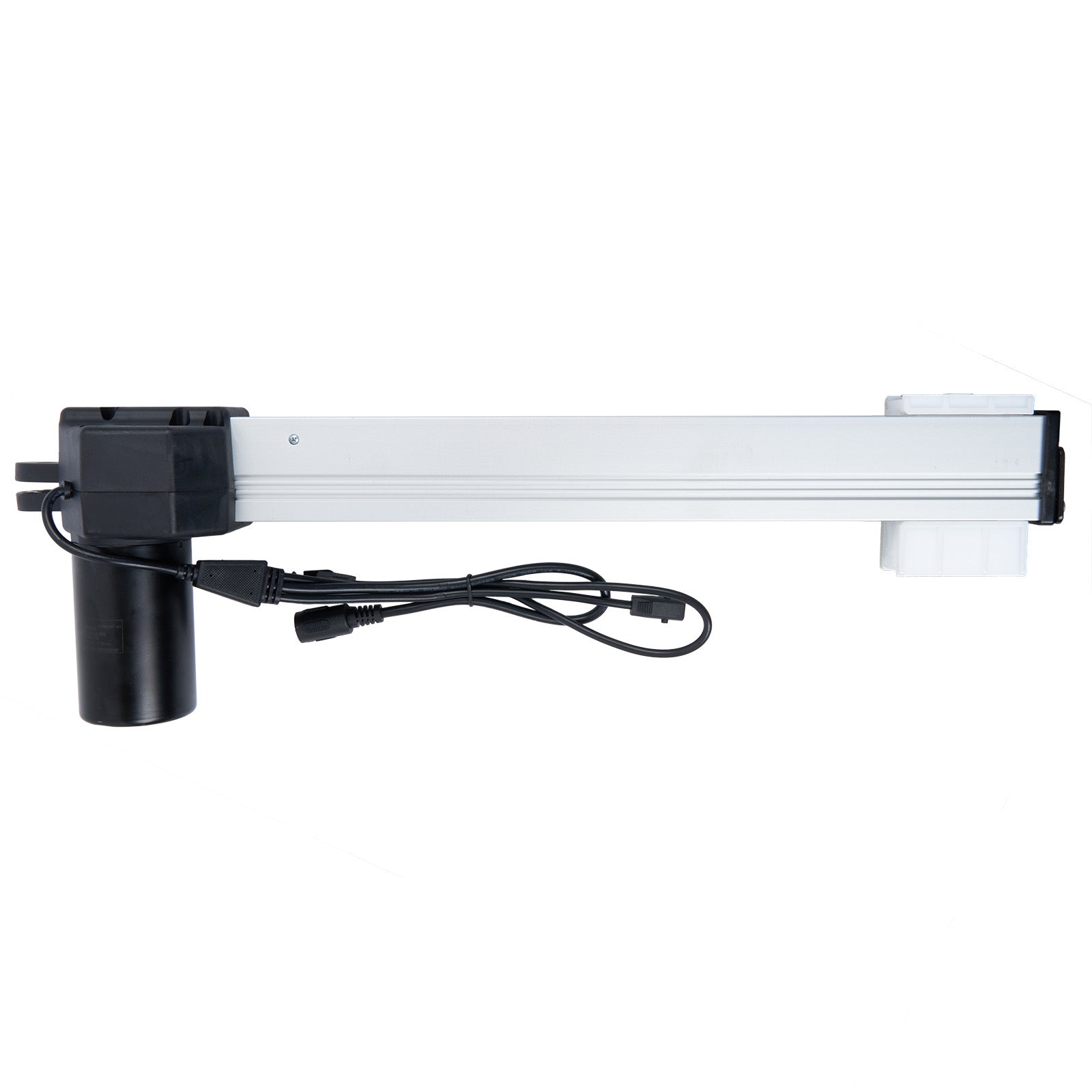 A white and black OKIN linear actuator with three cables and plugs, designed for use with recliner or lift chairs.