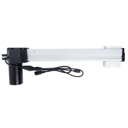 A white and black OKIN linear actuator with three cables and plugs, designed for use with recliner or lift chairs.