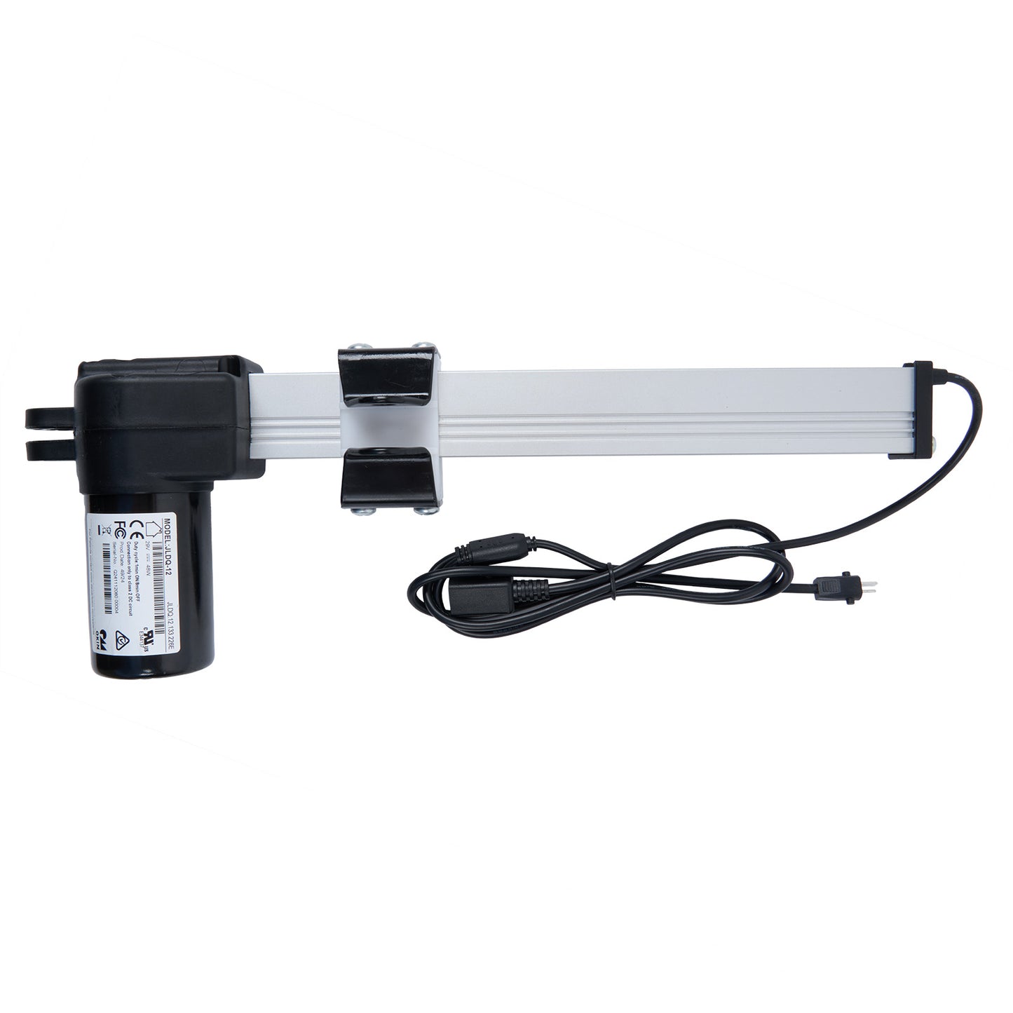 A gray OKIN linear actuator with two cables and plugs, model number JLDQ.12.133.226E, against a white background.