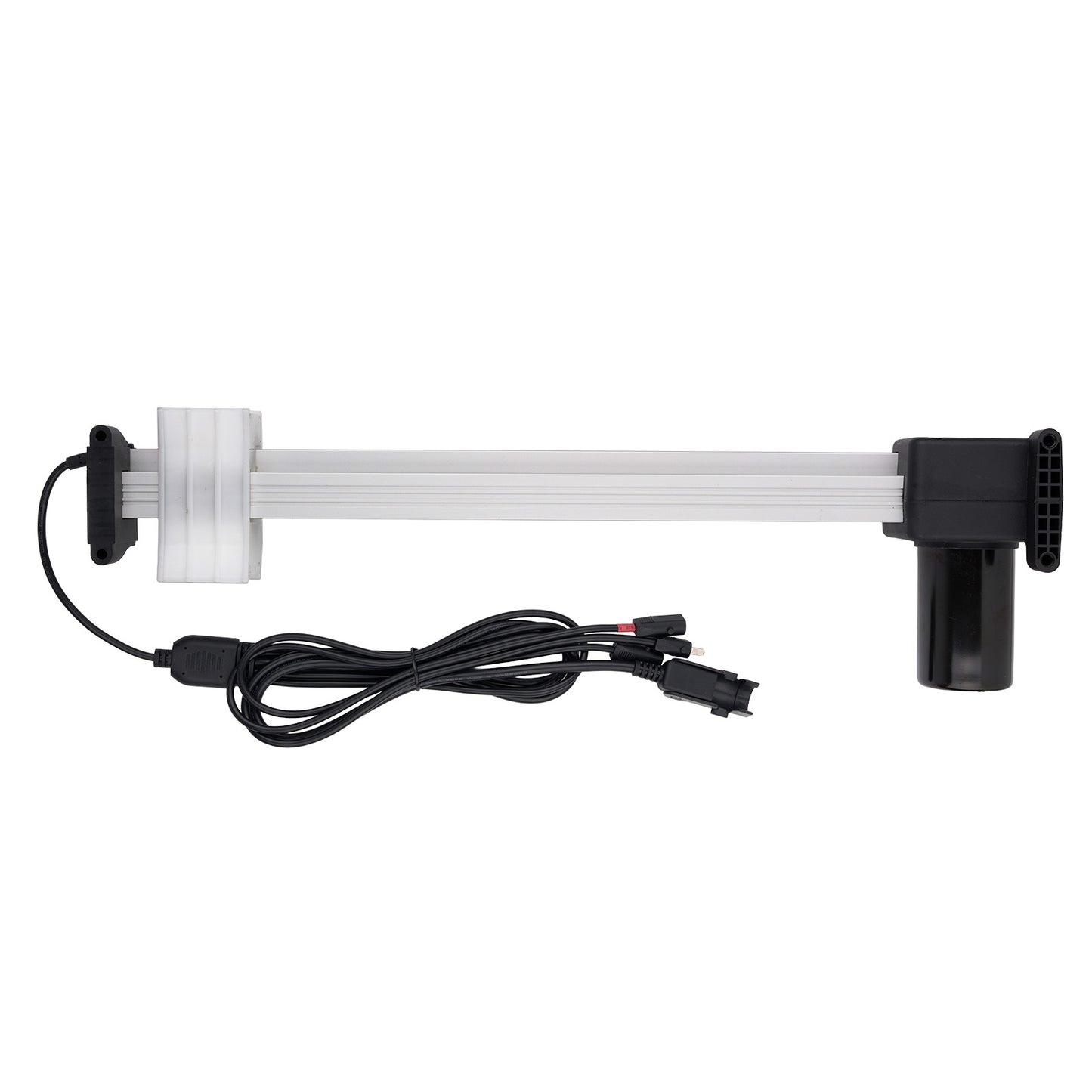 Aquarium light with black housing and white body on a white background