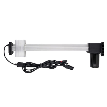 Aquarium light with black housing and white body on a white background