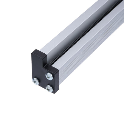 Metal track with a black bracket on a white background