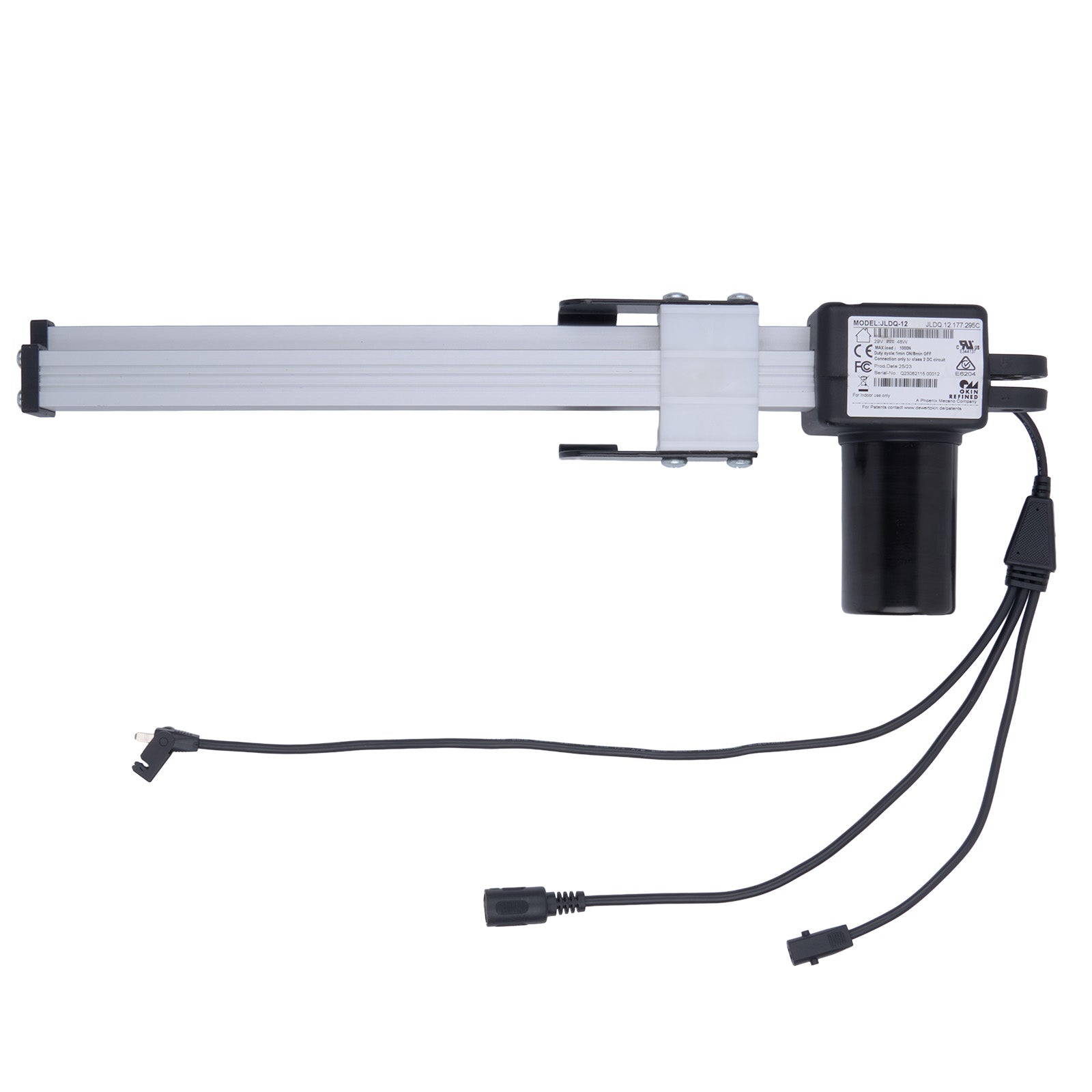 Mechanical arm with linear actuator on a white background