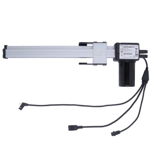 Mechanical arm with linear actuator on a white background