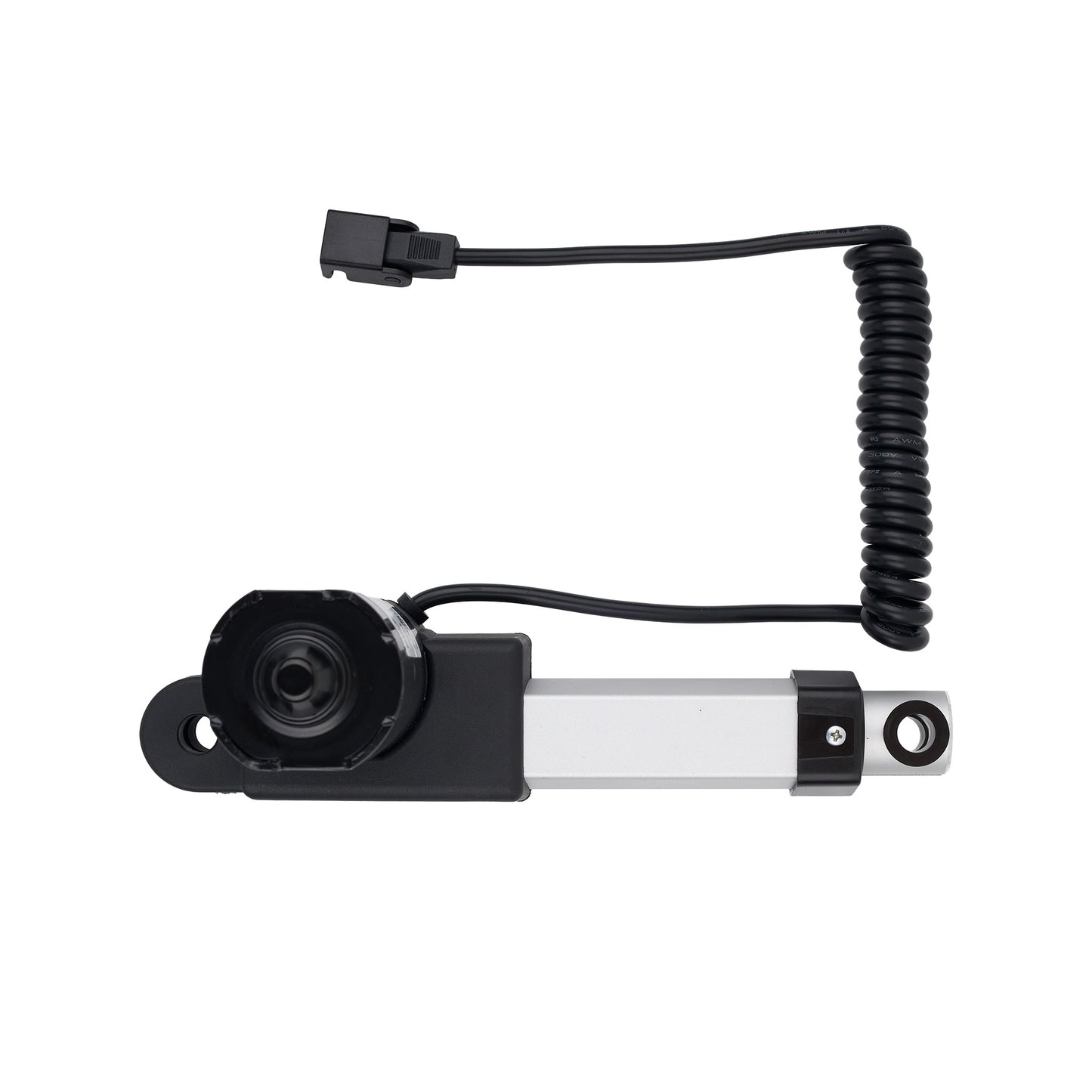 Mechanical actuator with coiled cable on a white background