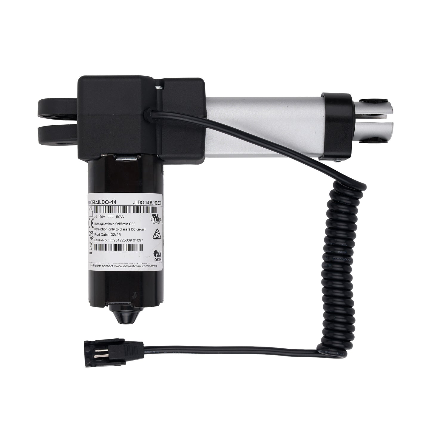 Black and white electronic device with coiled cable on a white background