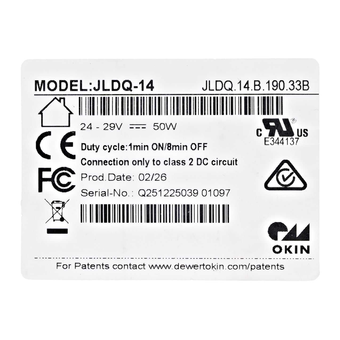 Product label with technical specifications and branding on a white background