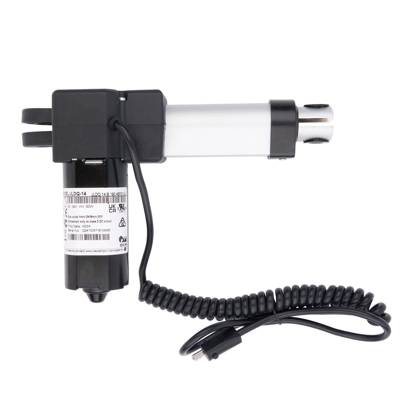 Electrical component with coiled cable on a white background