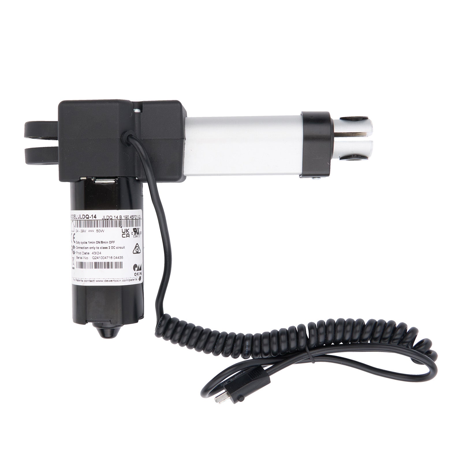 Electrical component with coiled cable on a white background