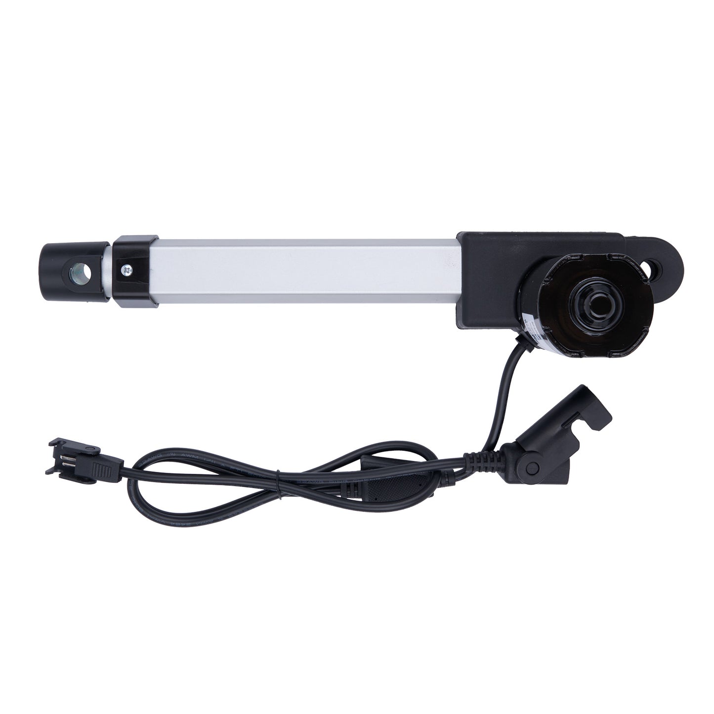 Mechanical arm with a camera and power cable on a white background