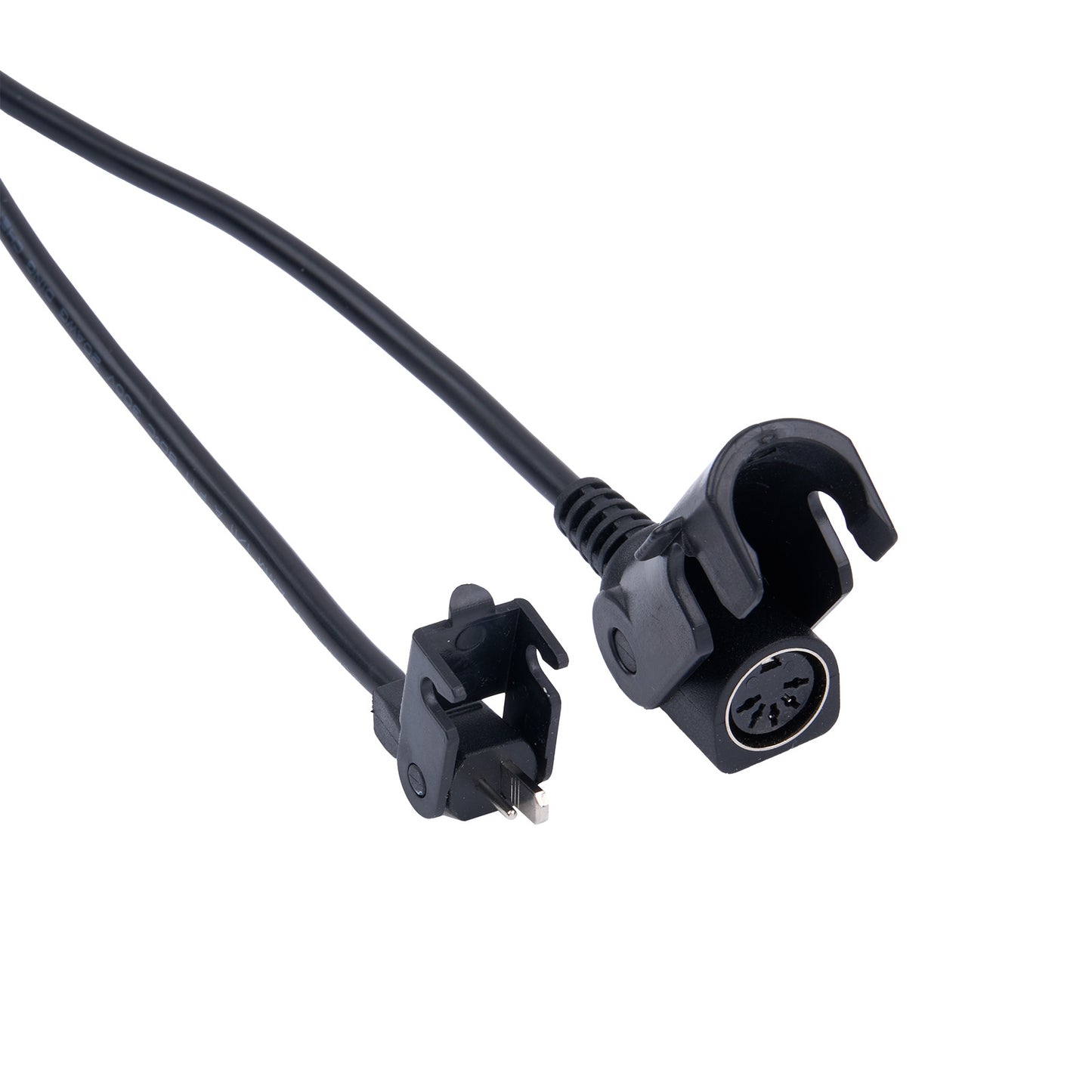 Black audio cable with XLR plug on a white background