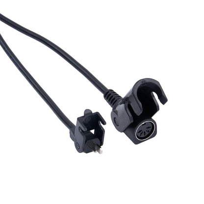 Black audio cable with XLR plug on a white background