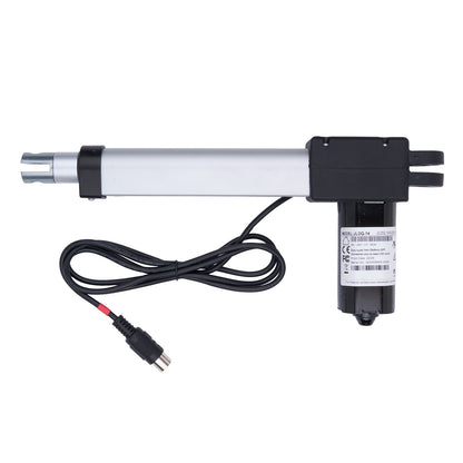 Linear actuator with cable and connector on a white background