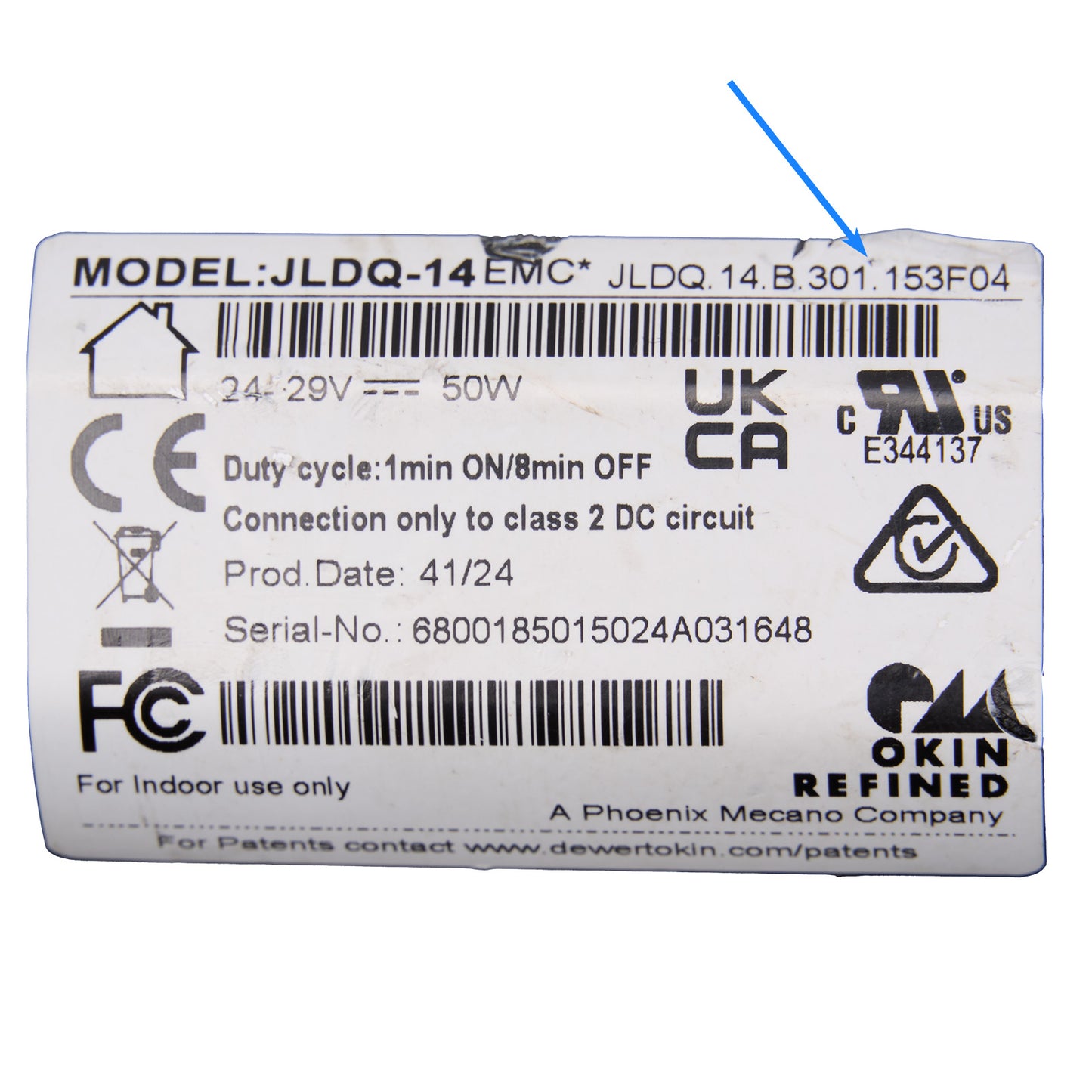 Product label with various certification logos and text on a white background