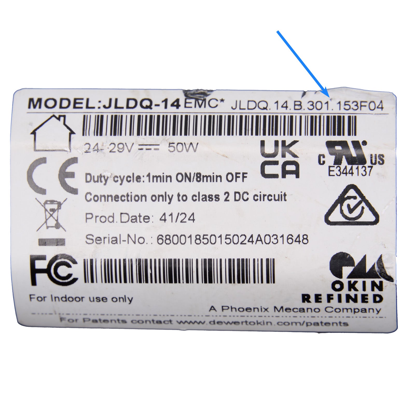 Product label with various certification logos and text on a white background